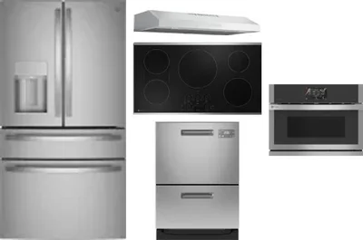 5 Piece Package Includes Refrigerator, Cooktop, Wall Oven, Hood And Dishwasher